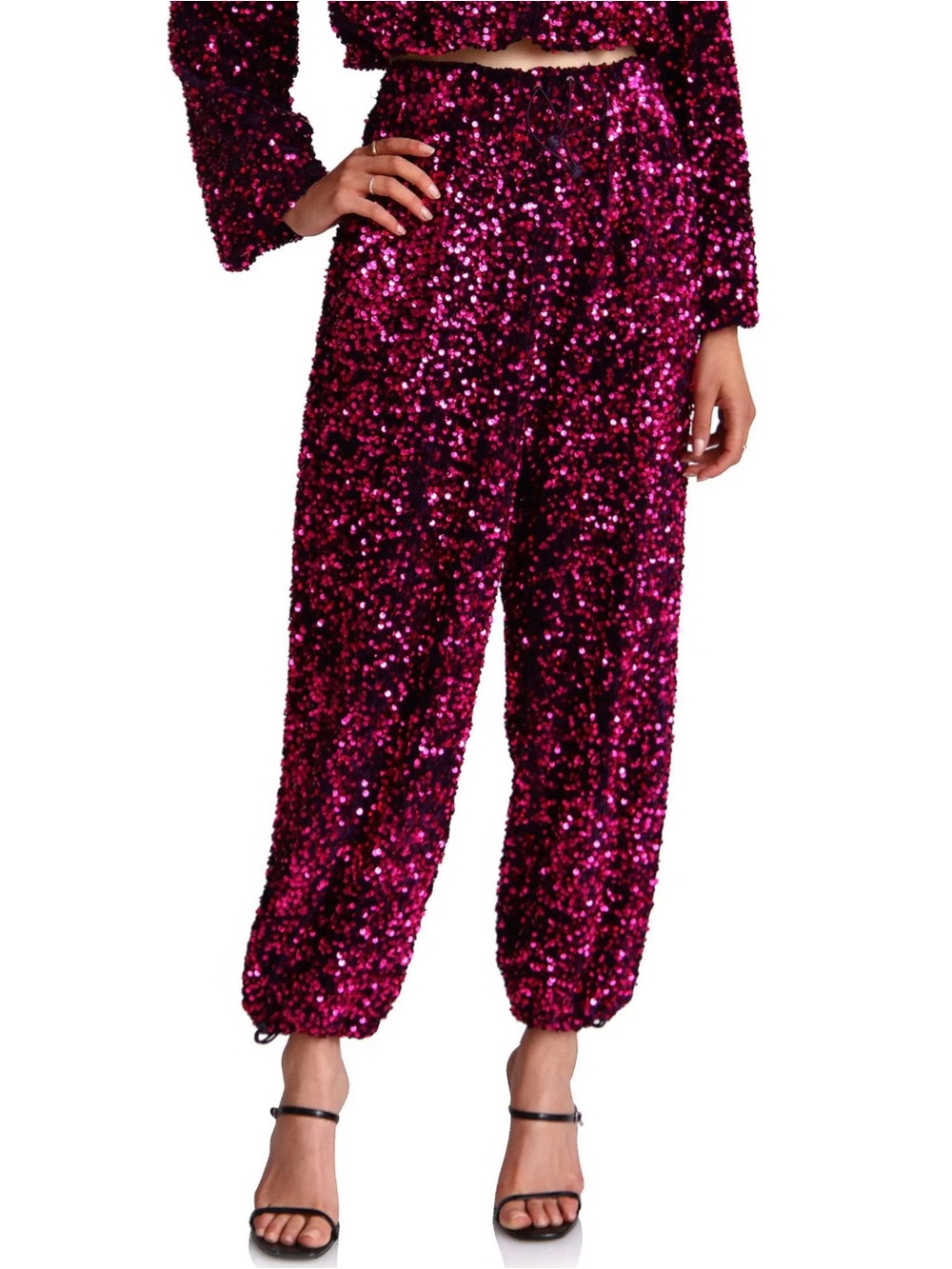 Avec Les Filles Fuchsia Sequin Jogger Pants